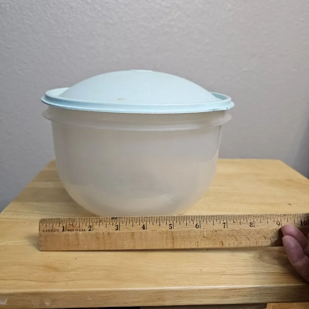 Tupperware Lettuce Keeper Bowl Turquoise Lid, Clear Vintage Storage Container